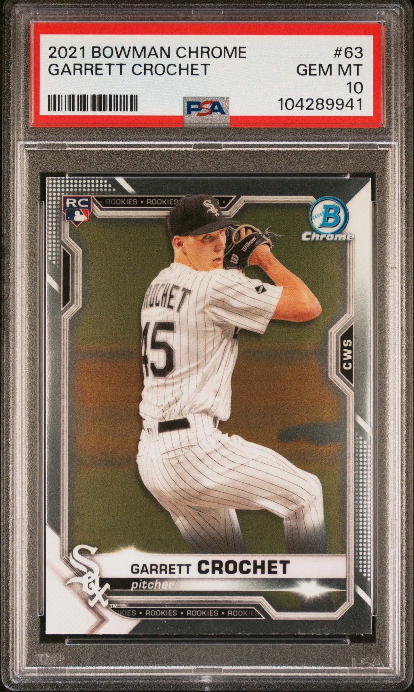 Graded 2021 Topps Bowman Chrome Garrett Crochet #63 Rookie RC Baseball Card PSA 10 Gem Mint