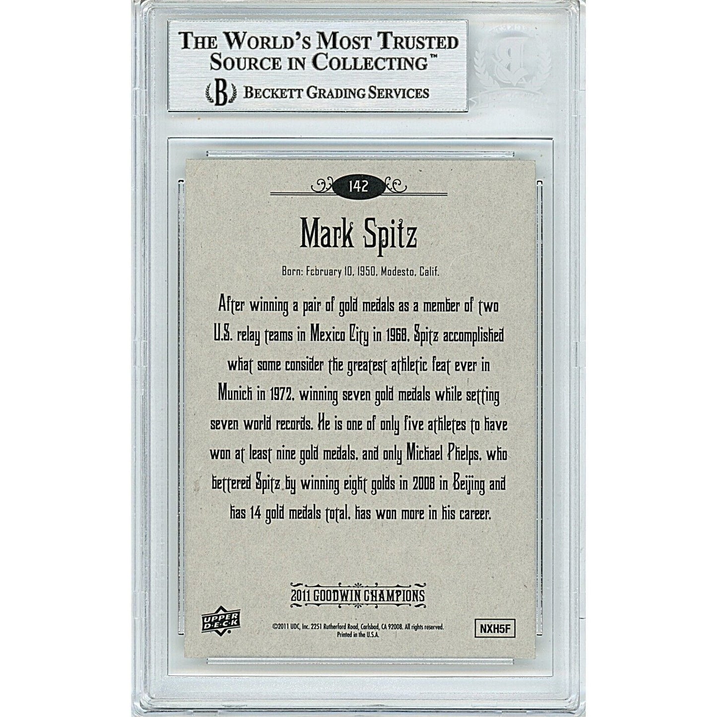 Mark Spitz Signed 2011 Goodwin Champions Summer Olympics Card Beckett Auth Auto Slab - Sport Cards