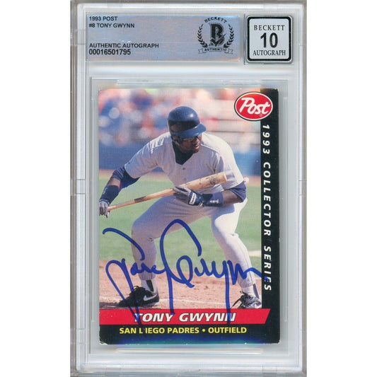 Tony Gwynn San Diego Padres Signed 1993 Post Cereal Card BGS Auto 10 Graded Slab HOF