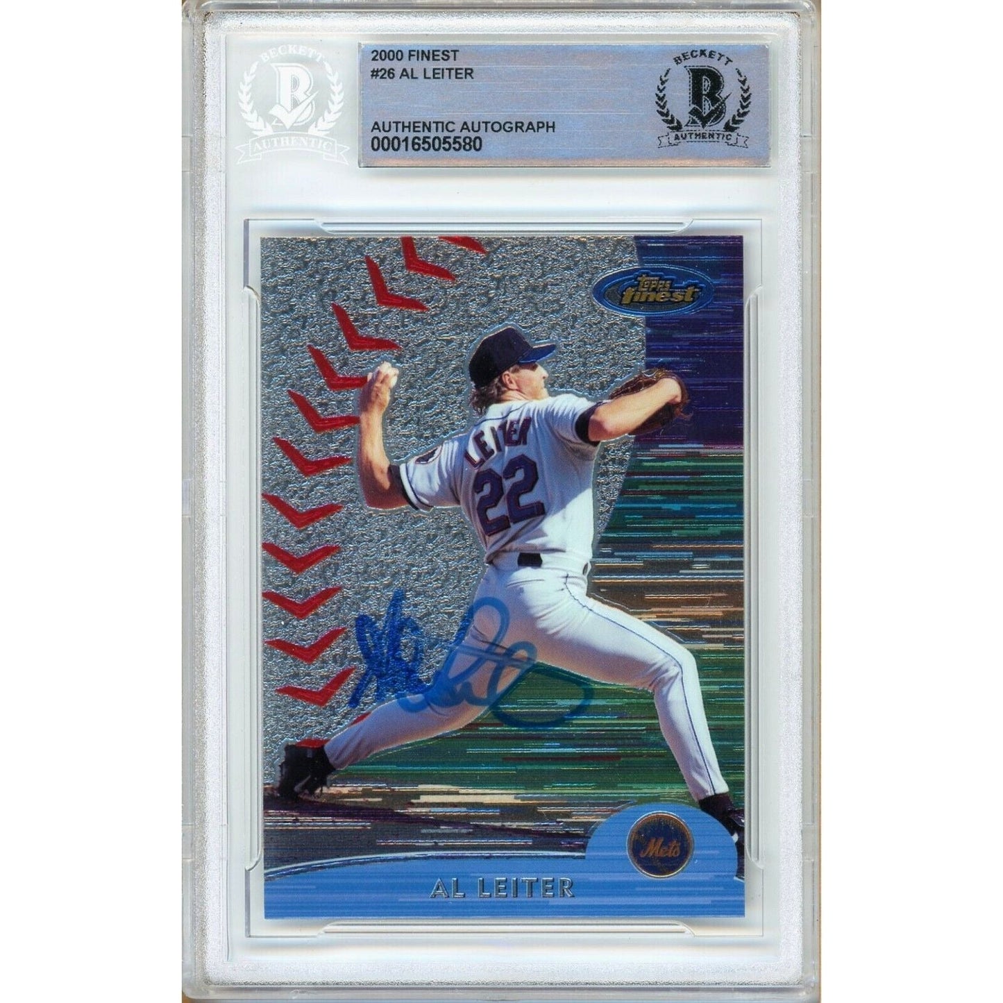 2000 Topps Finest #26 — Al Leiter New York Mets Autographed Trading Card — Beckett Authentication
