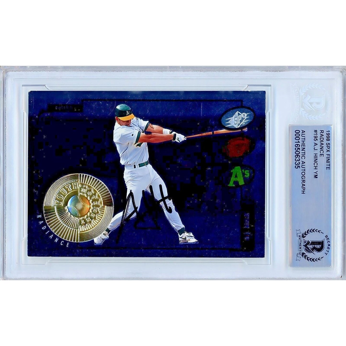 1998 SPx Finite Radiance #195 — AJ Hinch Oakland Athletics Autographed Trading Card — Beckett Authentication