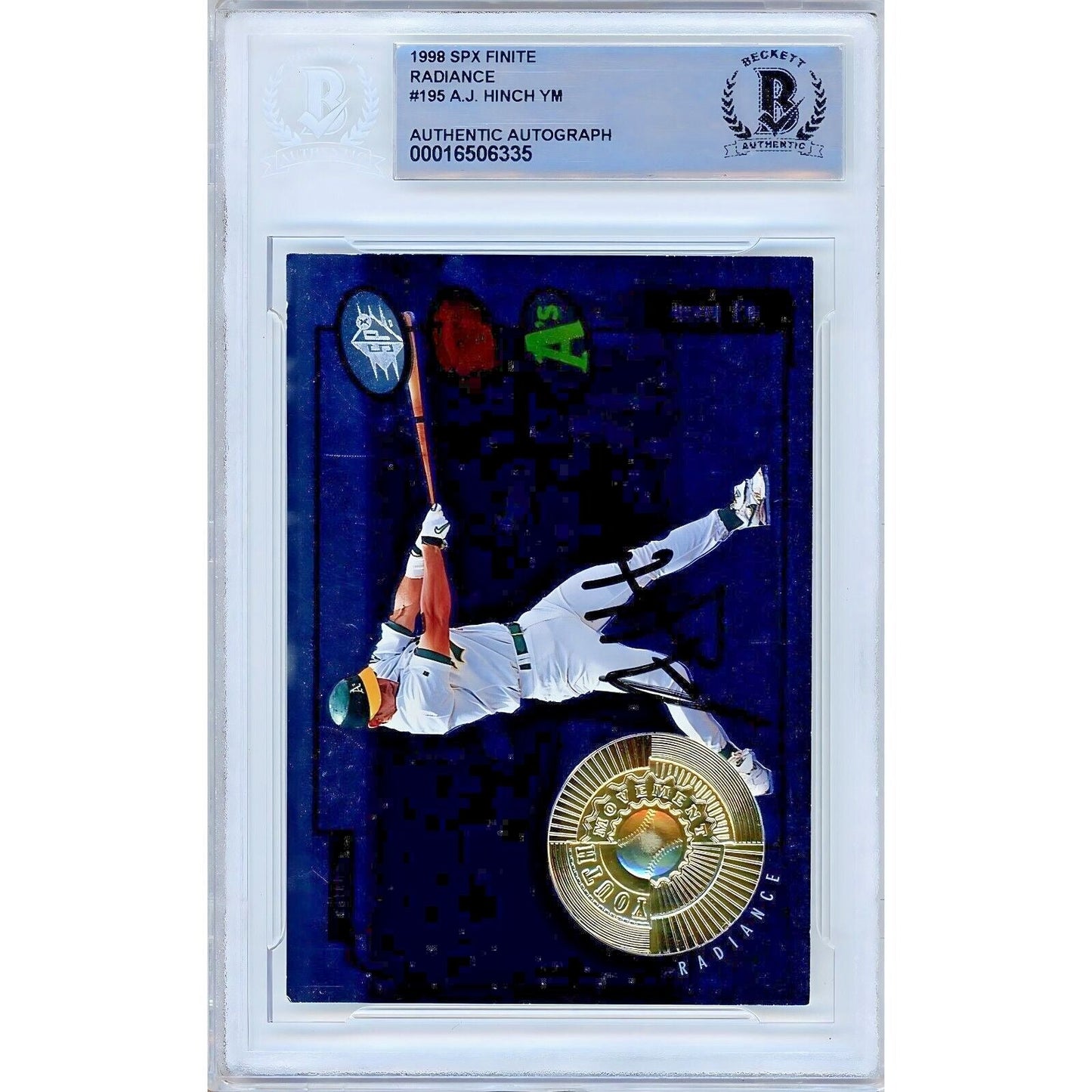 1998 SPx Finite Radiance #195 — AJ Hinch Oakland Athletics Autographed Trading Card — Beckett Authentication