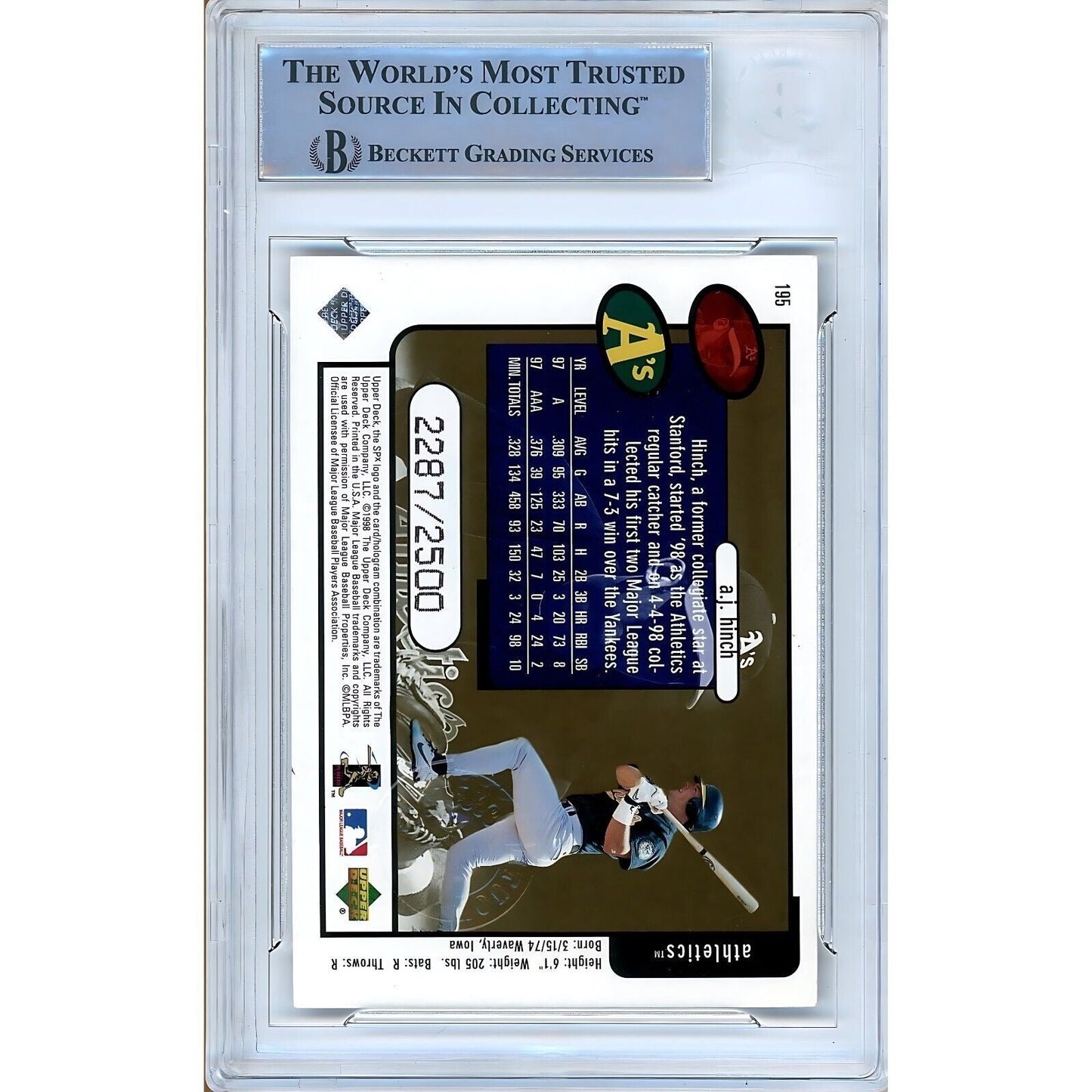 1998 SPx Finite Radiance #195 — AJ Hinch Oakland Athletics Autographed Trading Card — Beckett Authentication