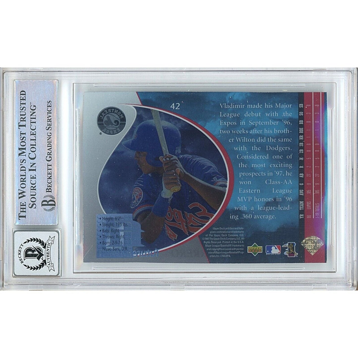 Vladimir Guerrero Montreal Expos Signed 1997 UD3 Rookie Card BGS Auto 10 Graded Slab