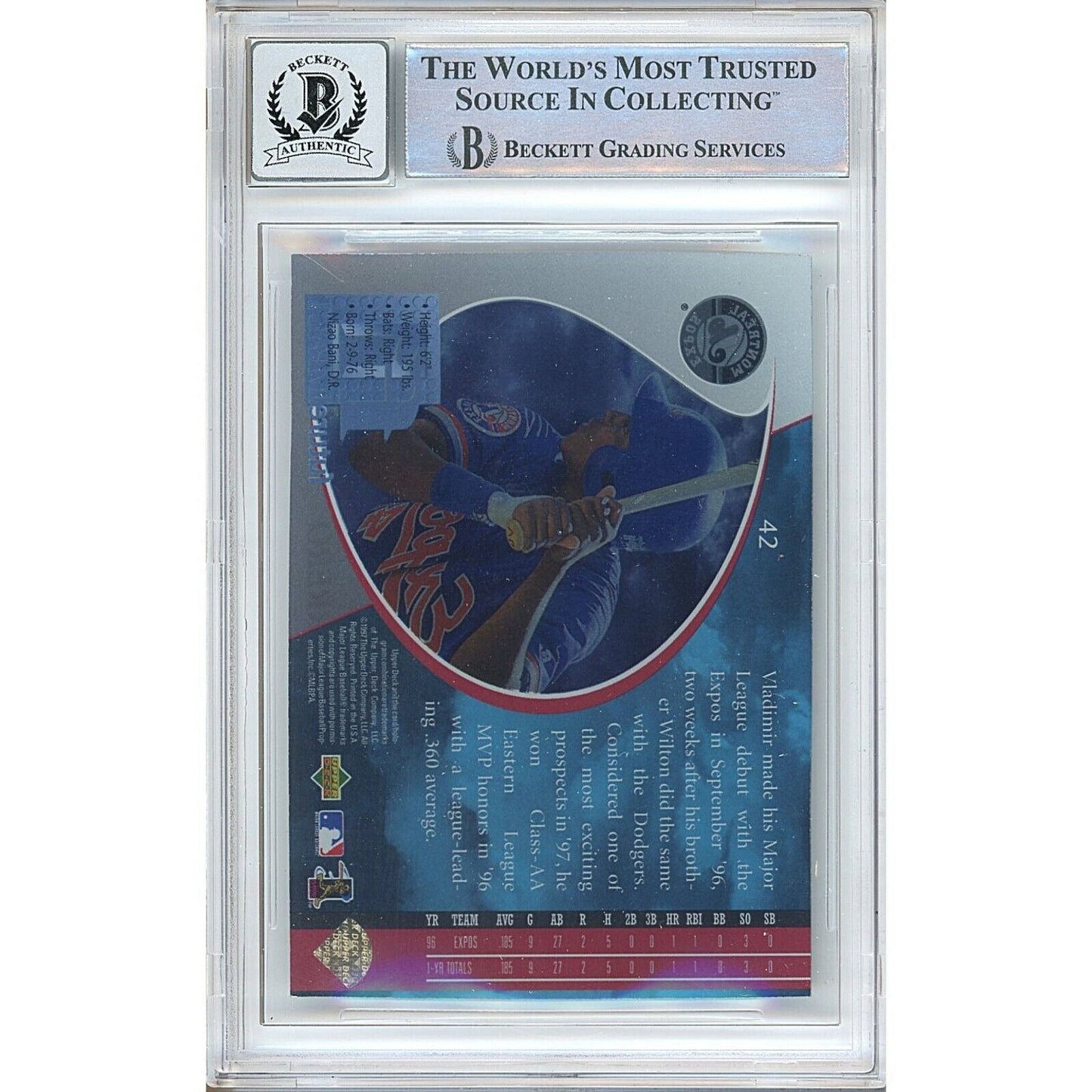 Vladimir Guerrero Montreal Expos Signed 1997 UD3 Rookie Card BGS Auto 10 Graded Slab