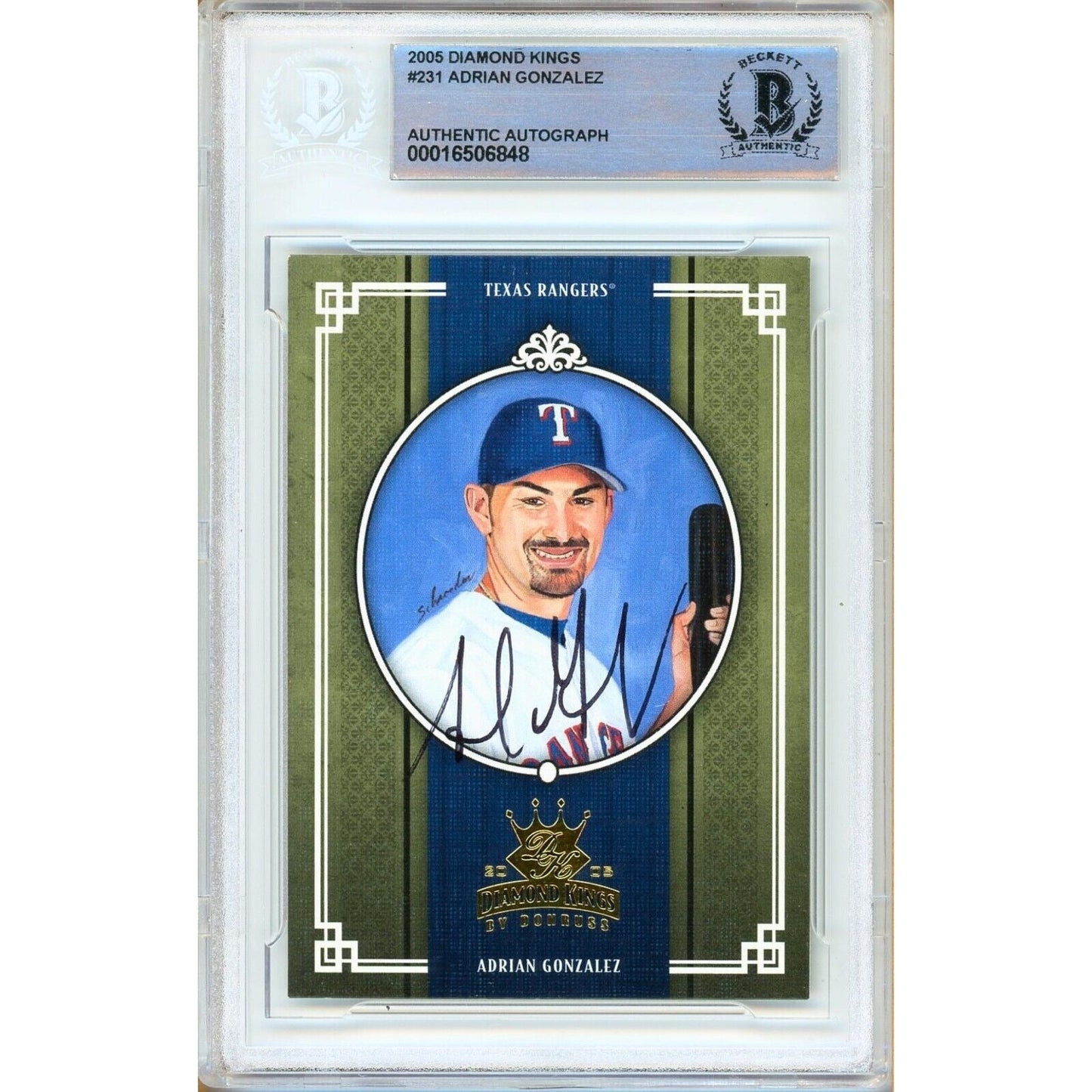 2005 Donruss Diamond Kings #231 — Adrian Gonzalez Texas Rangers Autographed Trading Card — Beckett Authentication