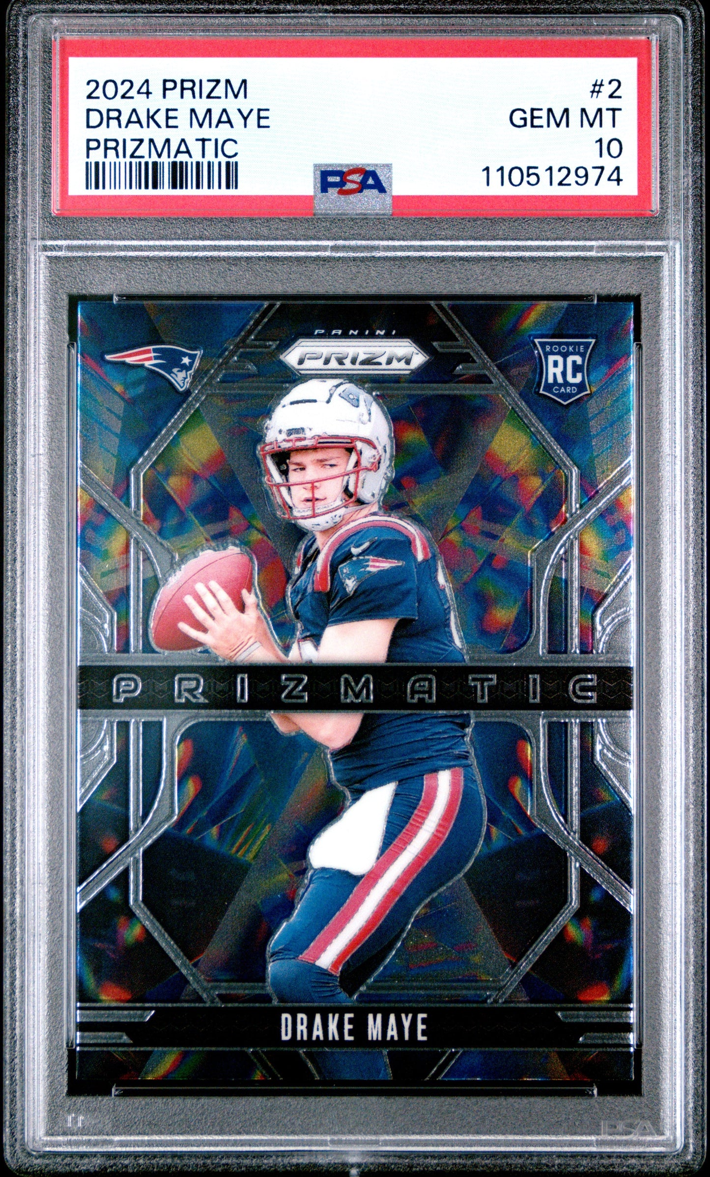 Graded 2024 Panini Prizm Drake Maye #2 Prizmatic Rookie RC Football Card PSA 10 Gem Mint