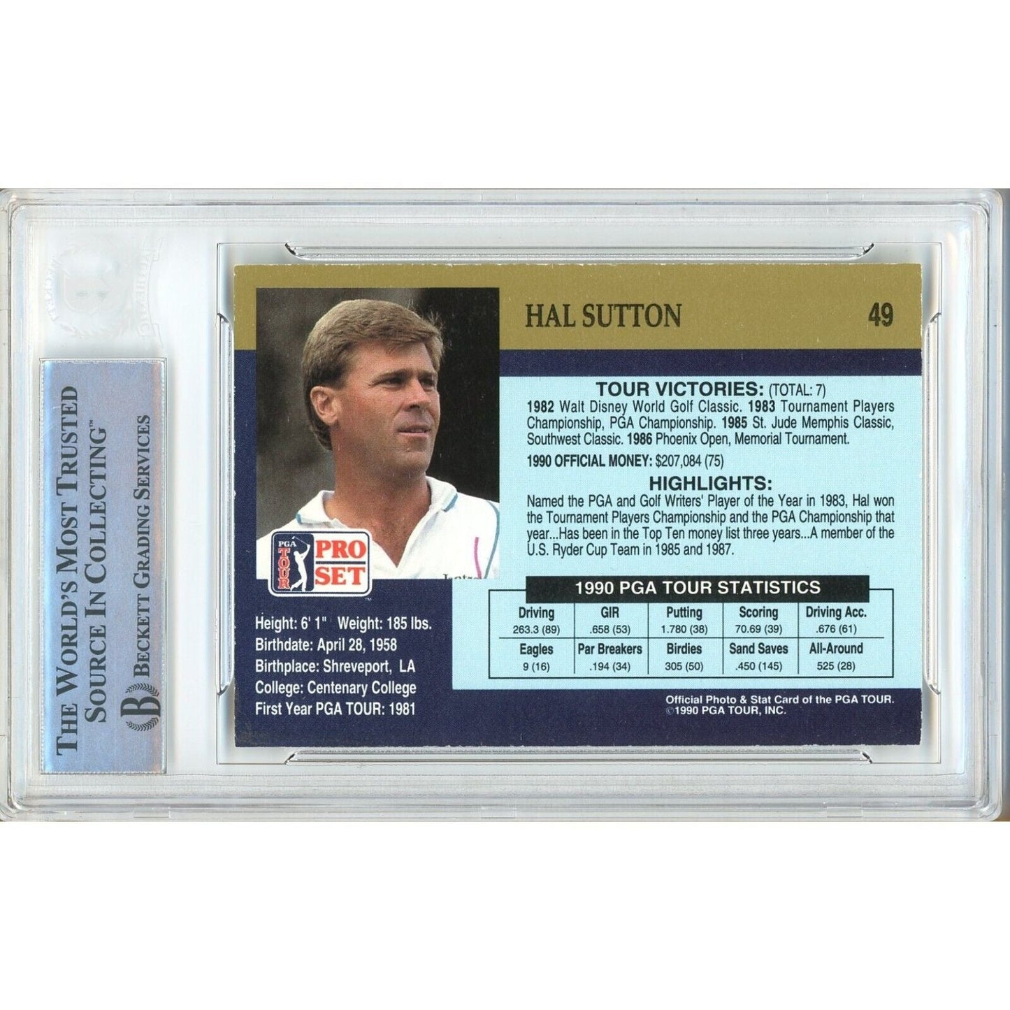 1990 PGA Pro Set #49— Hal Sutton Autographed Trading Card — Beckett Authentication