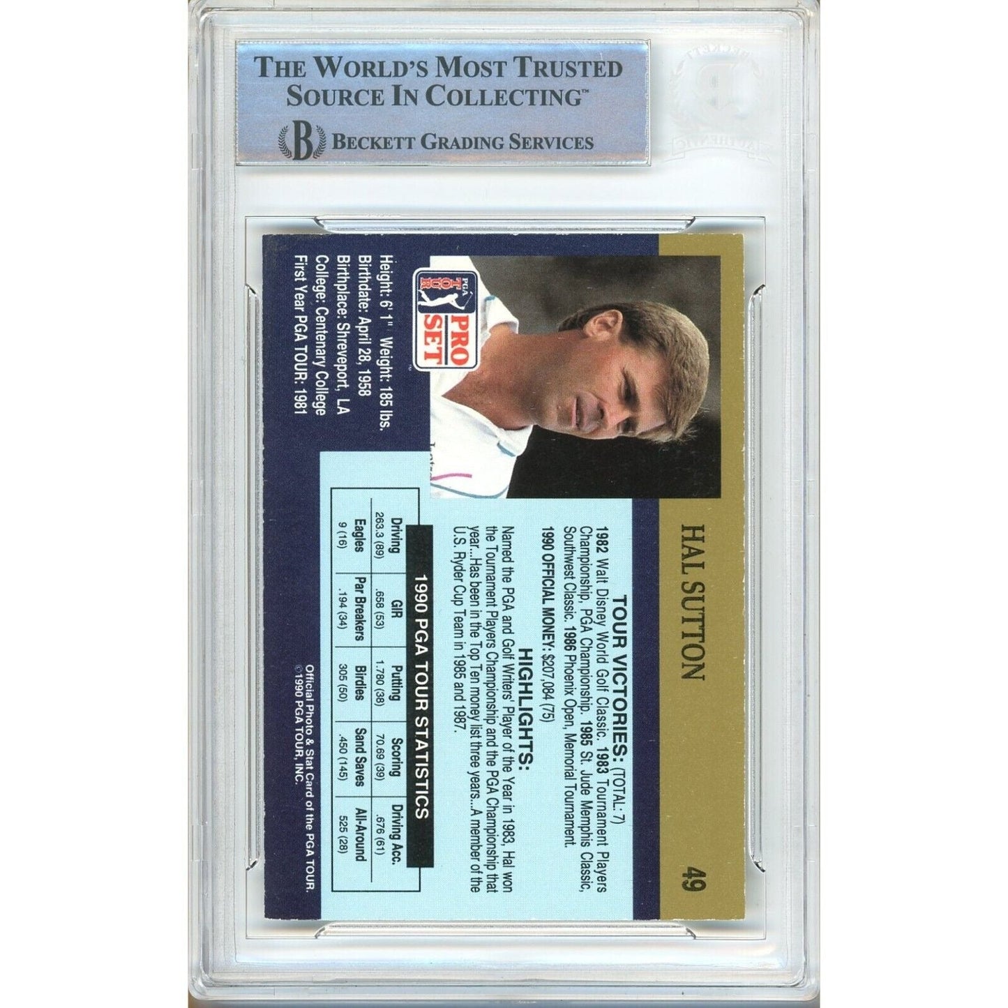 1990 PGA Pro Set #49— Hal Sutton Autographed Trading Card — Beckett Authentication