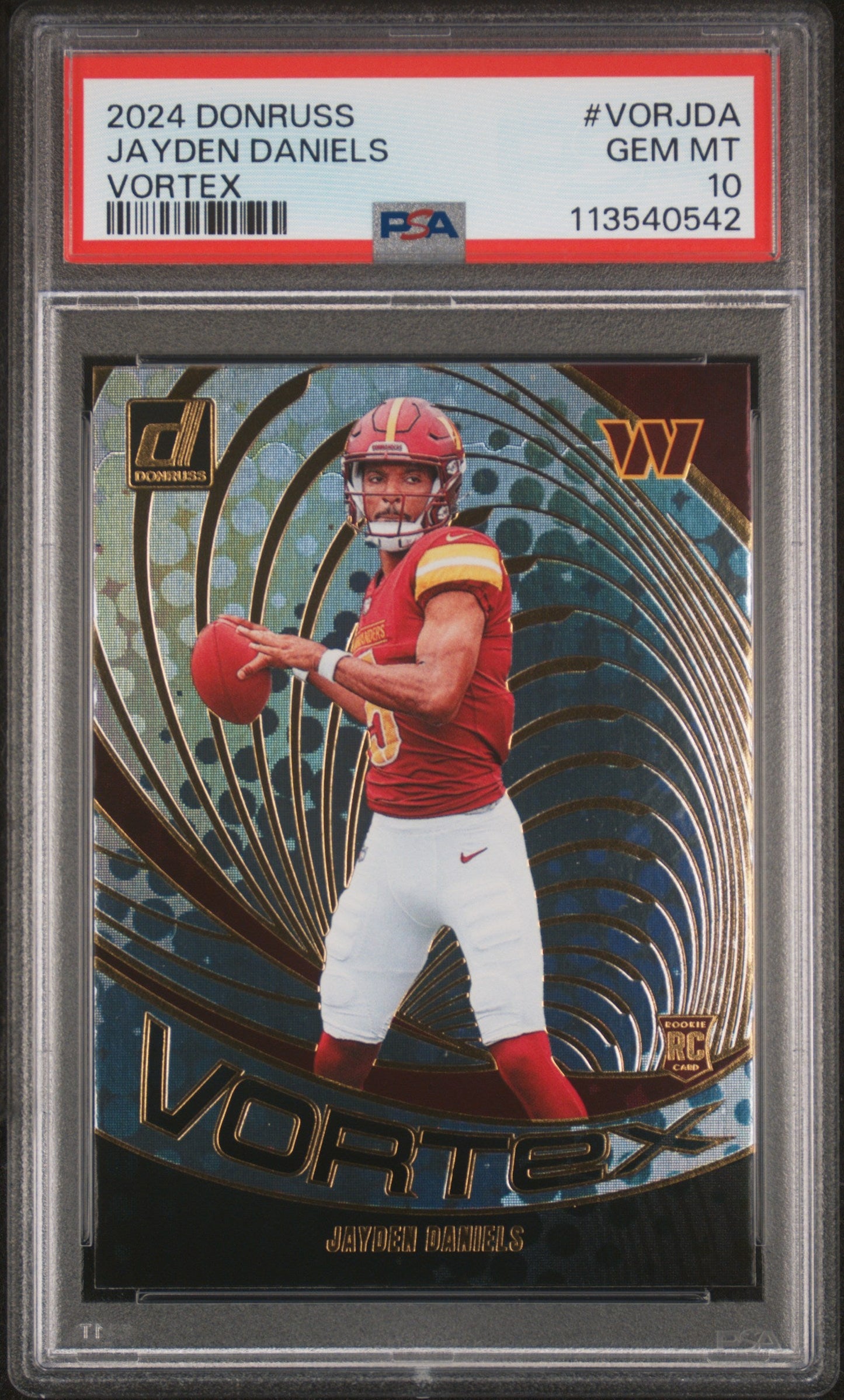 Graded 2024 Panini Donruss Jayden Daniels #VORJDA Vortex Rookie RC Football Card PSA 10 Gem Mint