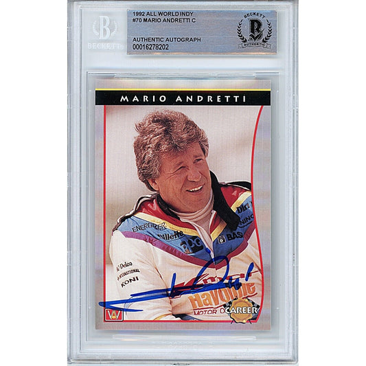 Mario Andretti Signed 1992 All World Auto Racing F1 Trading Card Beckett Auth Auto Slab