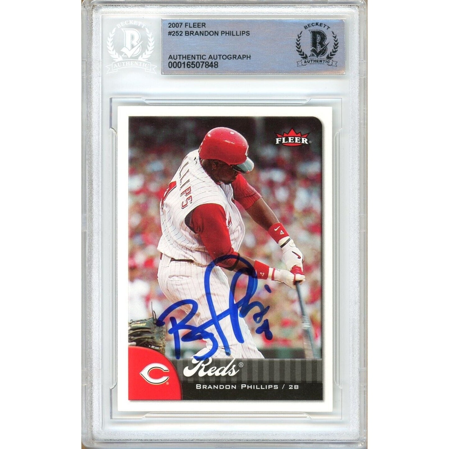 2007 Fleer #252 — Brandon Phillips Cincinnati Reds Autographed Trading Card — Beckett Authentication