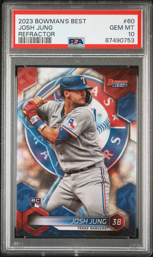 Graded 2023 Topps Bowmans Best Josh Jung #60 Refractor Rookie RC Baseball Card PSA 10 Gem Mint