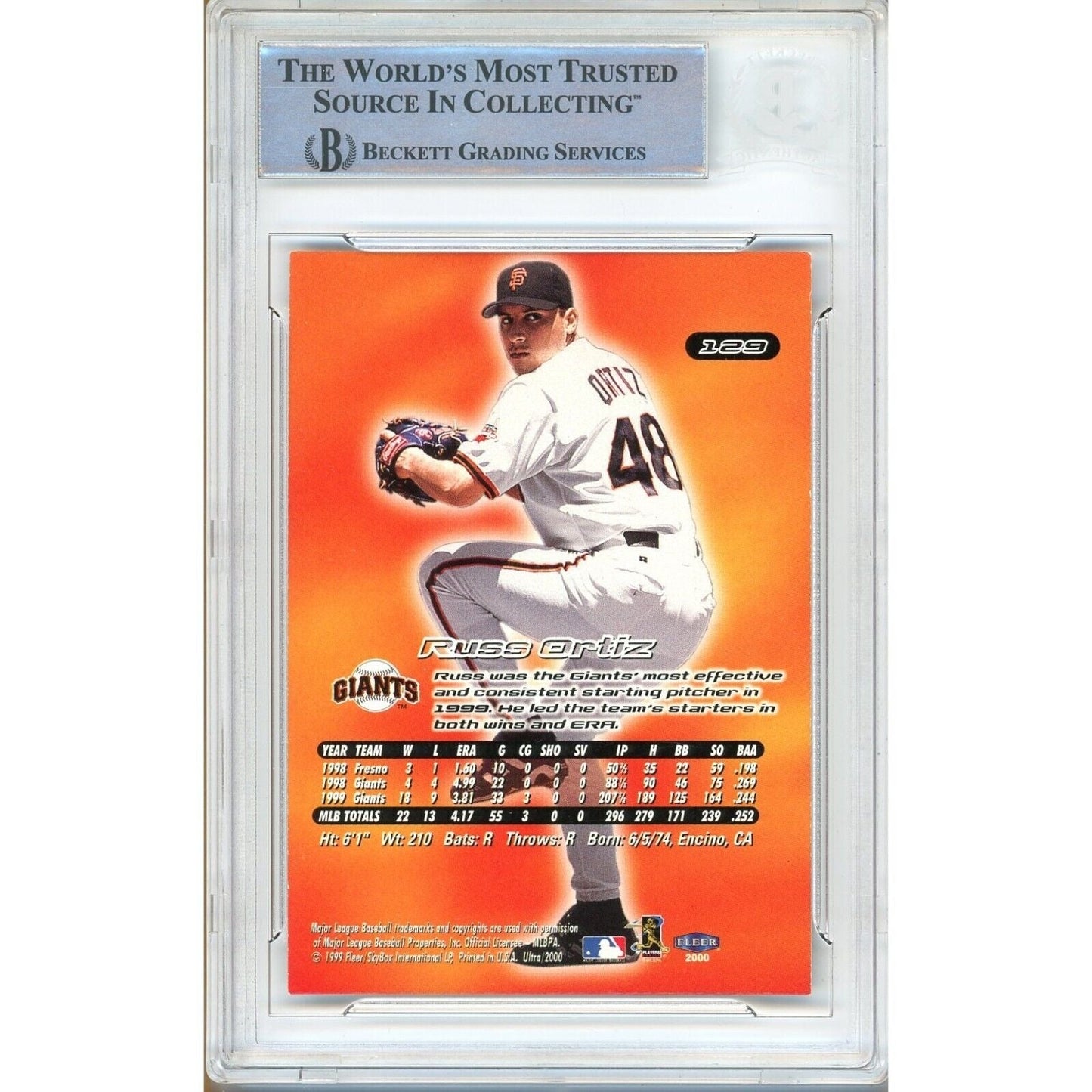 Russ Ortiz San Francisco Giants Signed 2000 Fleer Ultra Card Beckett Authentic Auto Slab