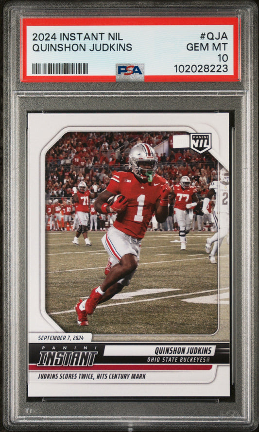 Graded 2024 Panini Instant NIL Quinshon Judkins #QJA Rookie RC Football Card PSA 10 Gem Mint