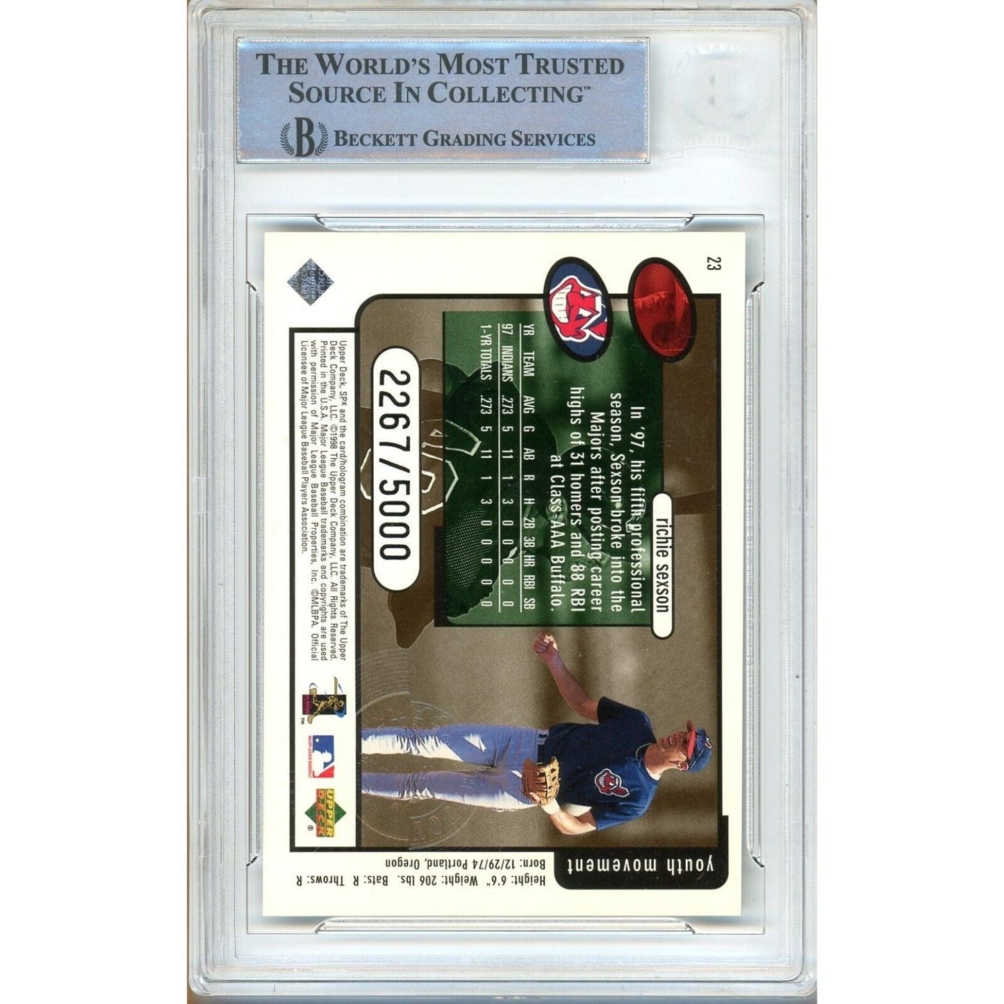 Richie Sexson Cleveland Indians Signed 1998 SPx Finite Youth Movement Card Beckett Auth