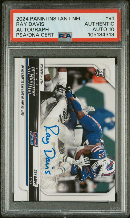 Graded 2024 Panini Instant NFL Ray Davis #91 Autograph /99 Rookie RC Football Card PSA 10 Auto Grade Gem Mint - Sport Cards