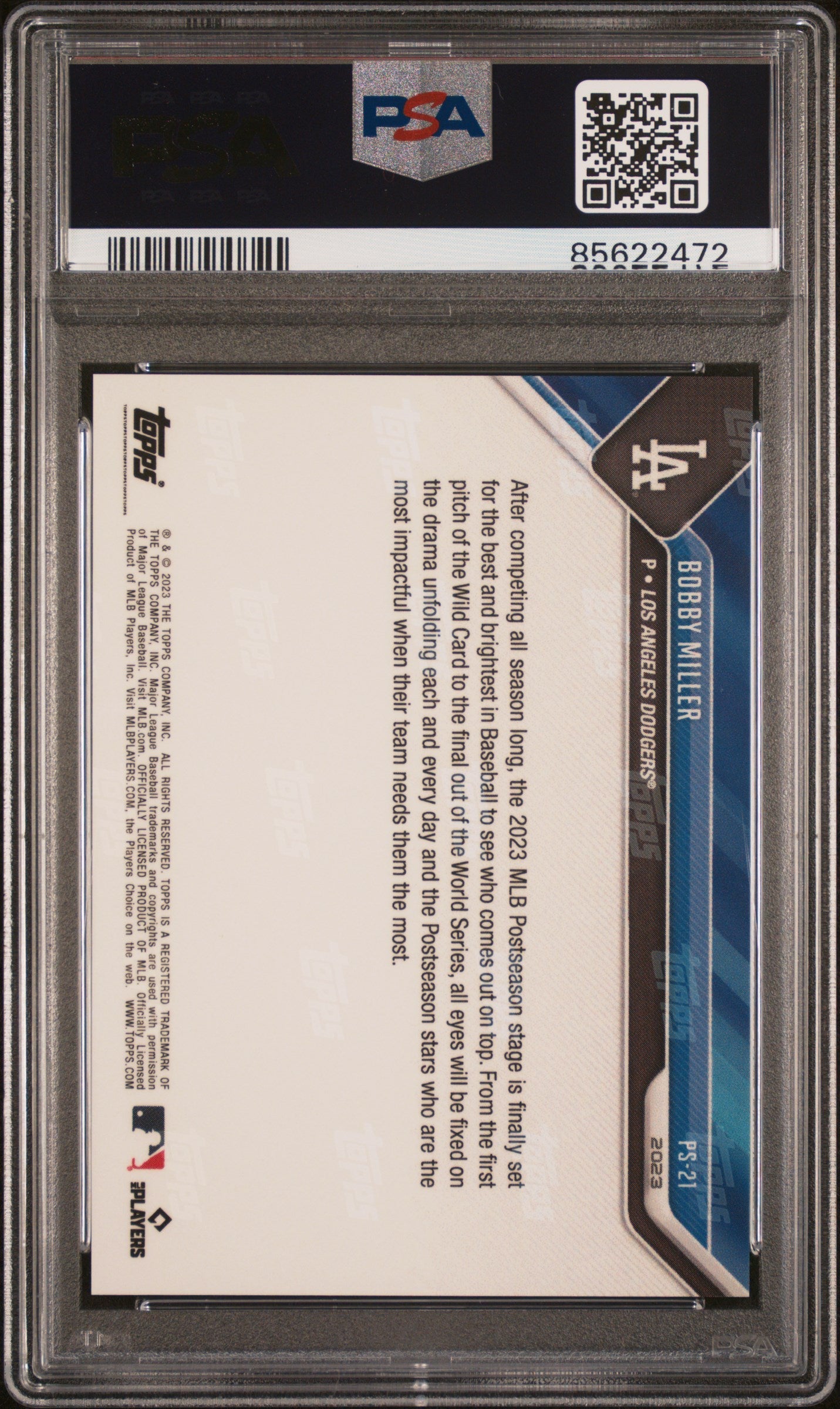 Graded 2023 Topps Now Bobby Miller #PS21 MLB Stars Postseason Purple #/25 Rookie RC Baseball Card PSA 10 Gem Mint