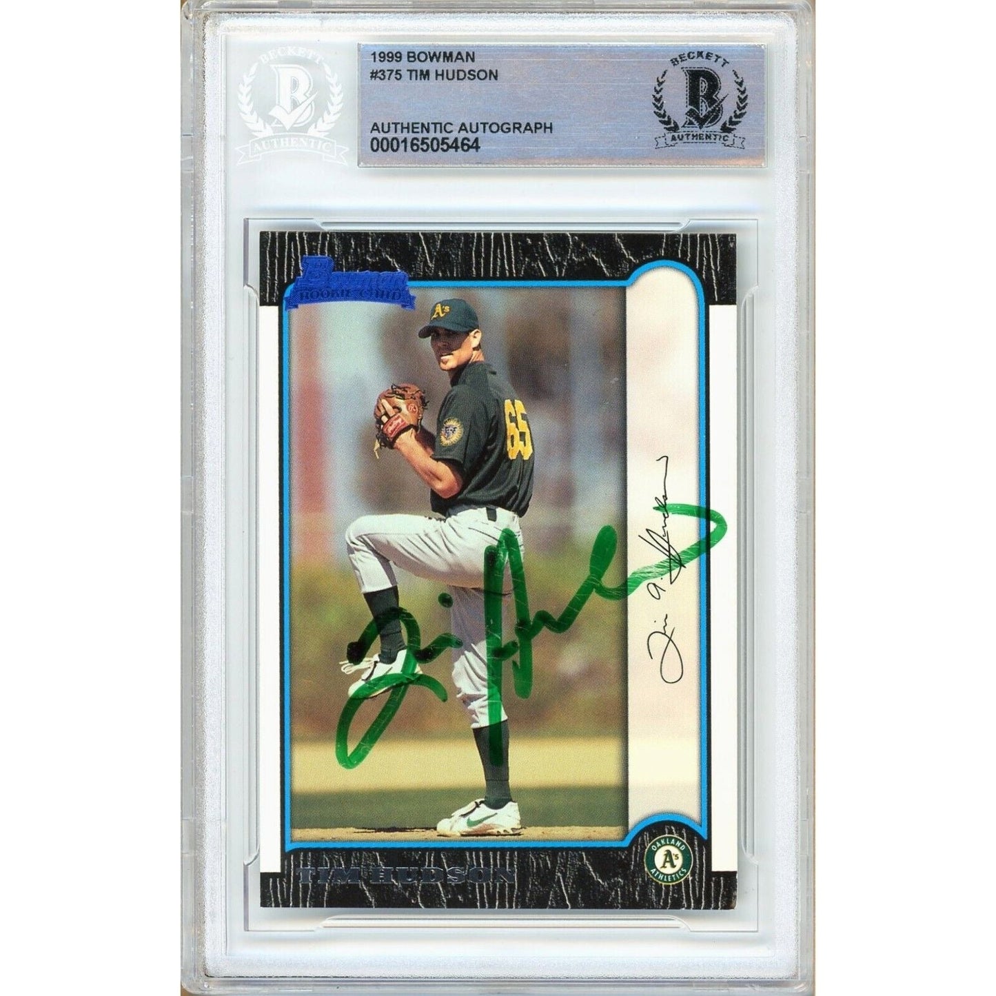 Tim Hudson Oakland Athletics Signed 1999 Bowman Rookie Card Beckett Authentic Auto Slab
