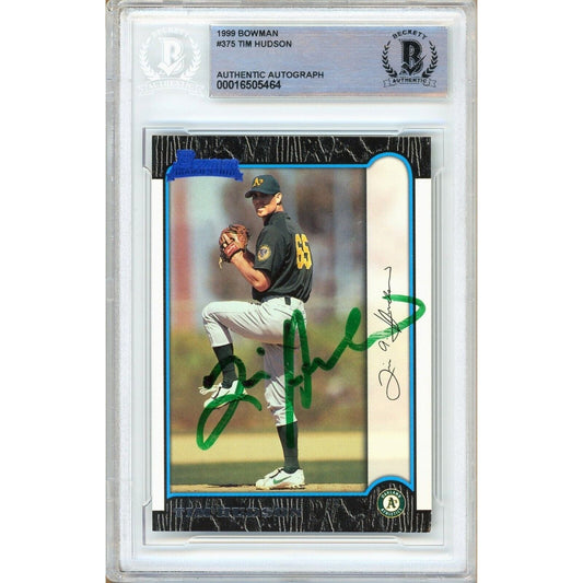 Tim Hudson Oakland Athletics Signed 1999 Bowman Rookie Card Beckett Authentic Auto Slab