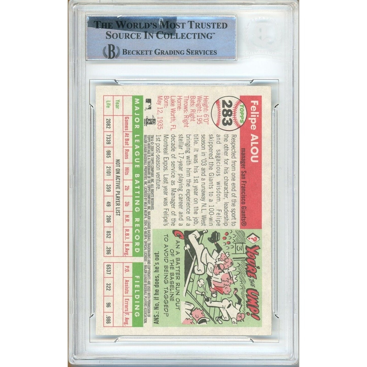 2004 Topps Heritage #283 — Felipe Alou San Francisco Giants Autographed Trading Card — Beckett Authentication