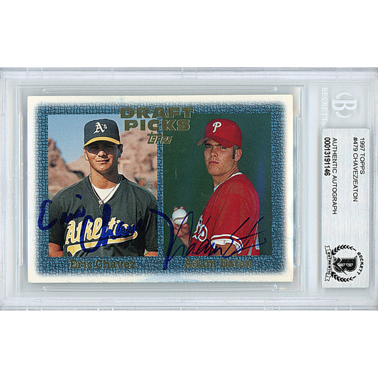 1997 Topps #479 — Eric Chavez and Adam Eaton Autographed Trading Card — Beckett Authentication
