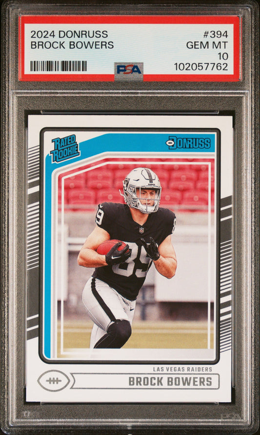 Graded 2024 Panini Donruss Brock Bowers #394 Rookie RC Football Card PSA 10 Gem Mint - Sport Cards