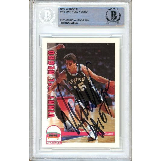 Vinny Del Negro San Antonio Spurs Signed 1991-92 NBA Hoops Basketball Card Beckett Slab
