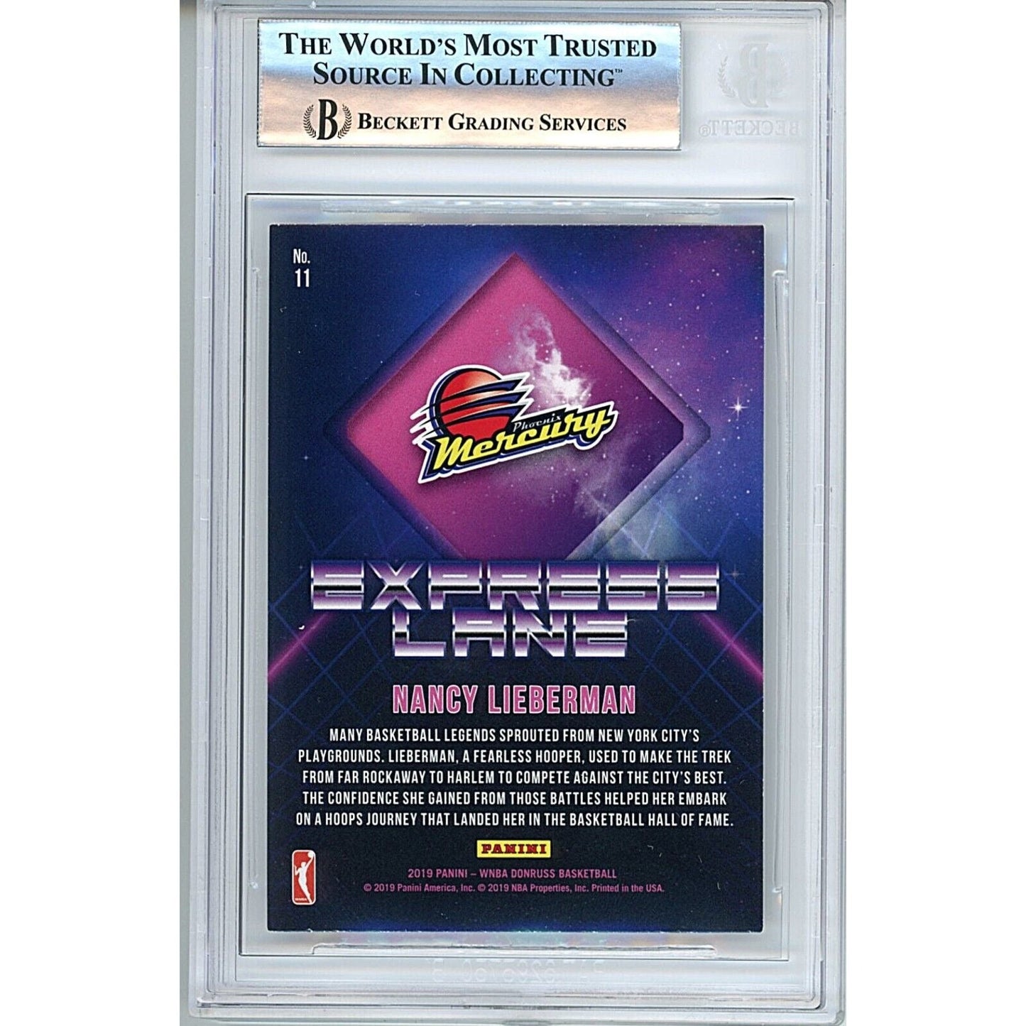 Nancy Lieberman Phoenix Mercury Signed 2019 Donruss WNBA Card Beckett Auth Auto Slab