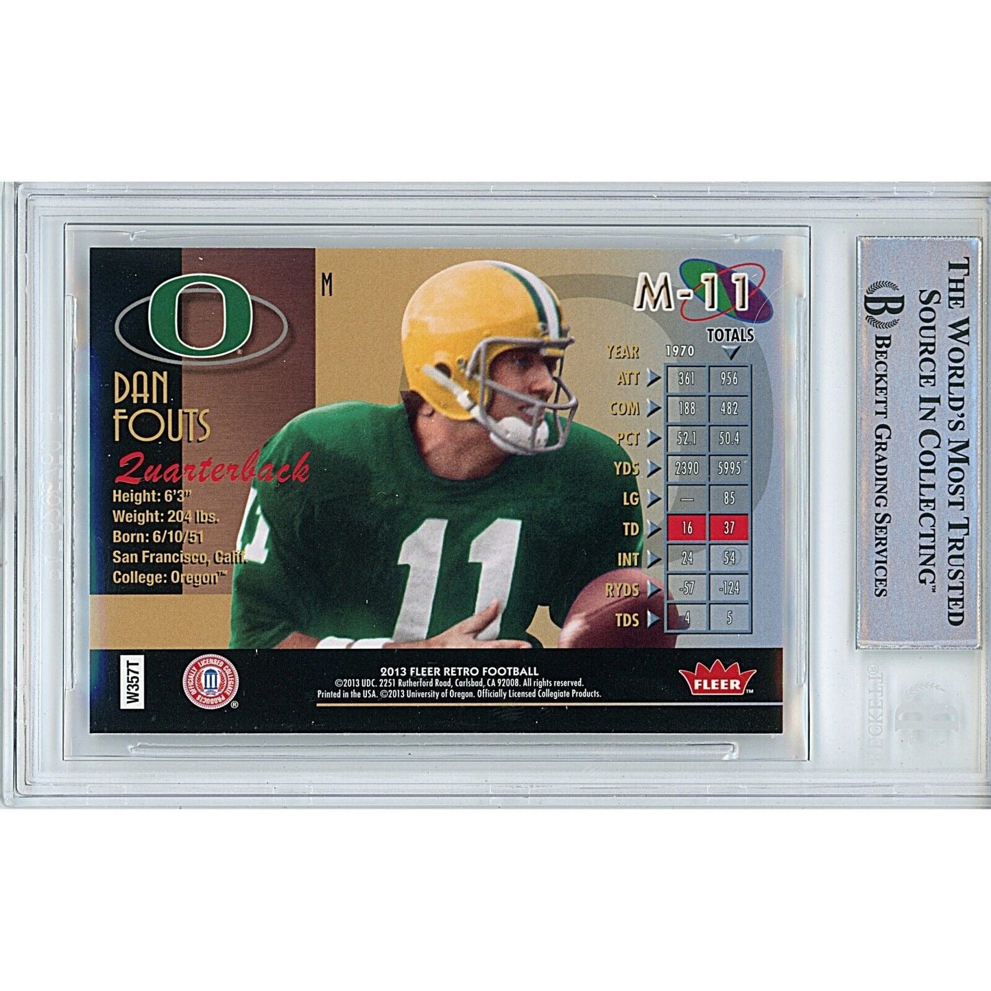 2013 Fleer Retro Metal Universe #M11 — Dan Fouts Oregon Ducks Autographed Trading Card — Beckett Authentication - Sport Cards