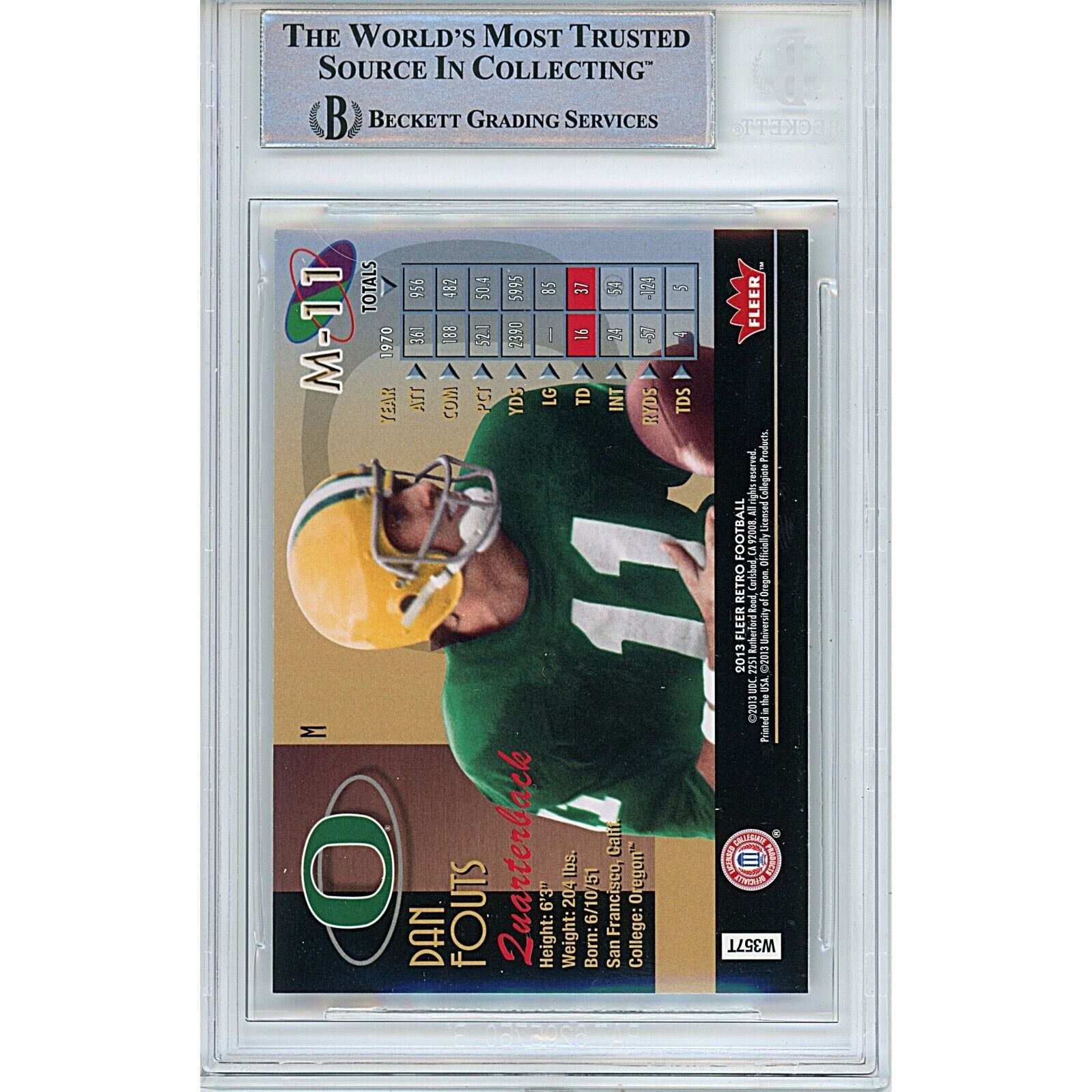 2013 Fleer Retro Metal Universe #M11 — Dan Fouts Oregon Ducks Autographed Trading Card — Beckett Authentication - Sport Cards