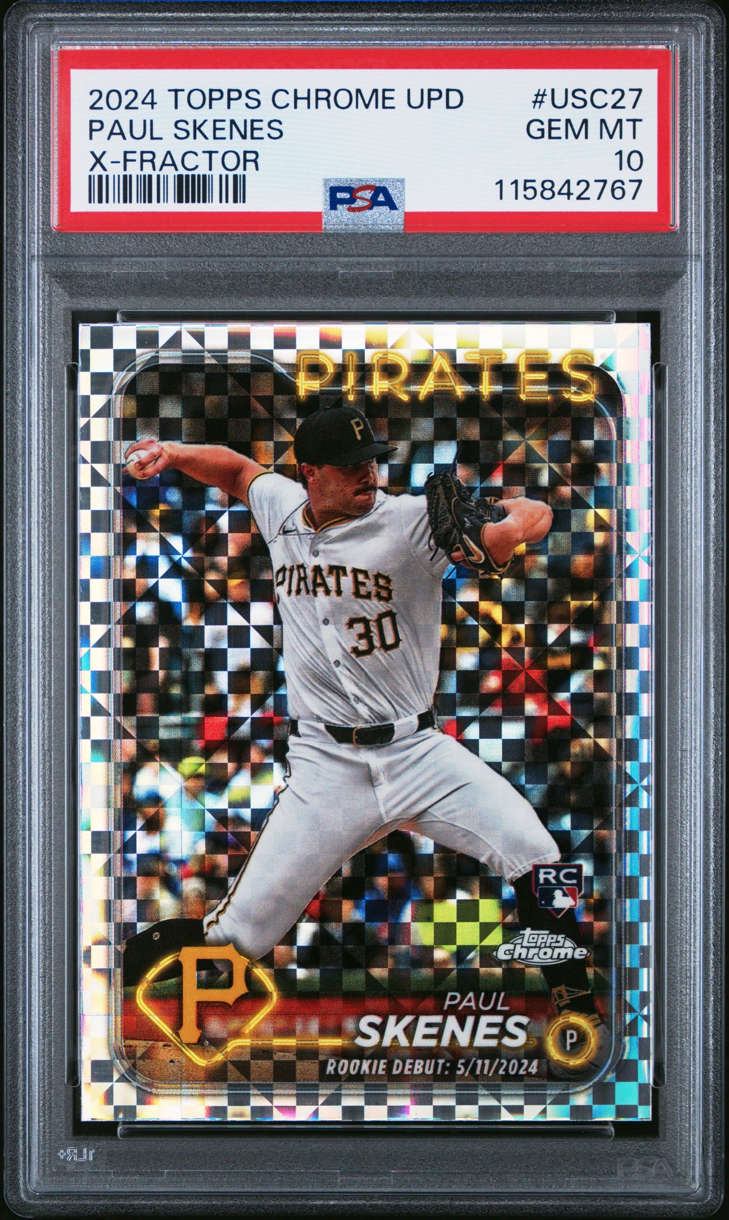 Graded 2024 Topps Chrome Update Paul Skenes #USC27 XFractor Rookie RC Baseball Card PSA 10 Gem Mint