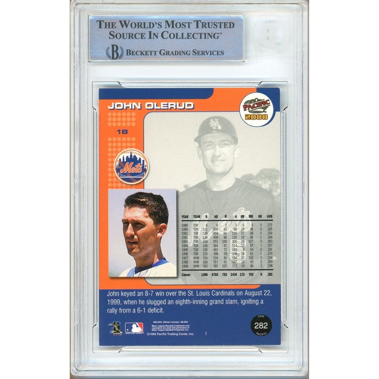 2000 Pacific #282 — John Olerud New York Mets Autographed Trading Card — Beckett Authentication
