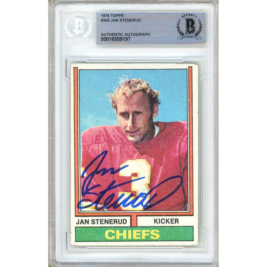 1974 Topps #355— Jan Stenerud Kansas City Chiefs Autographed Trading Card — Beckett Authentication