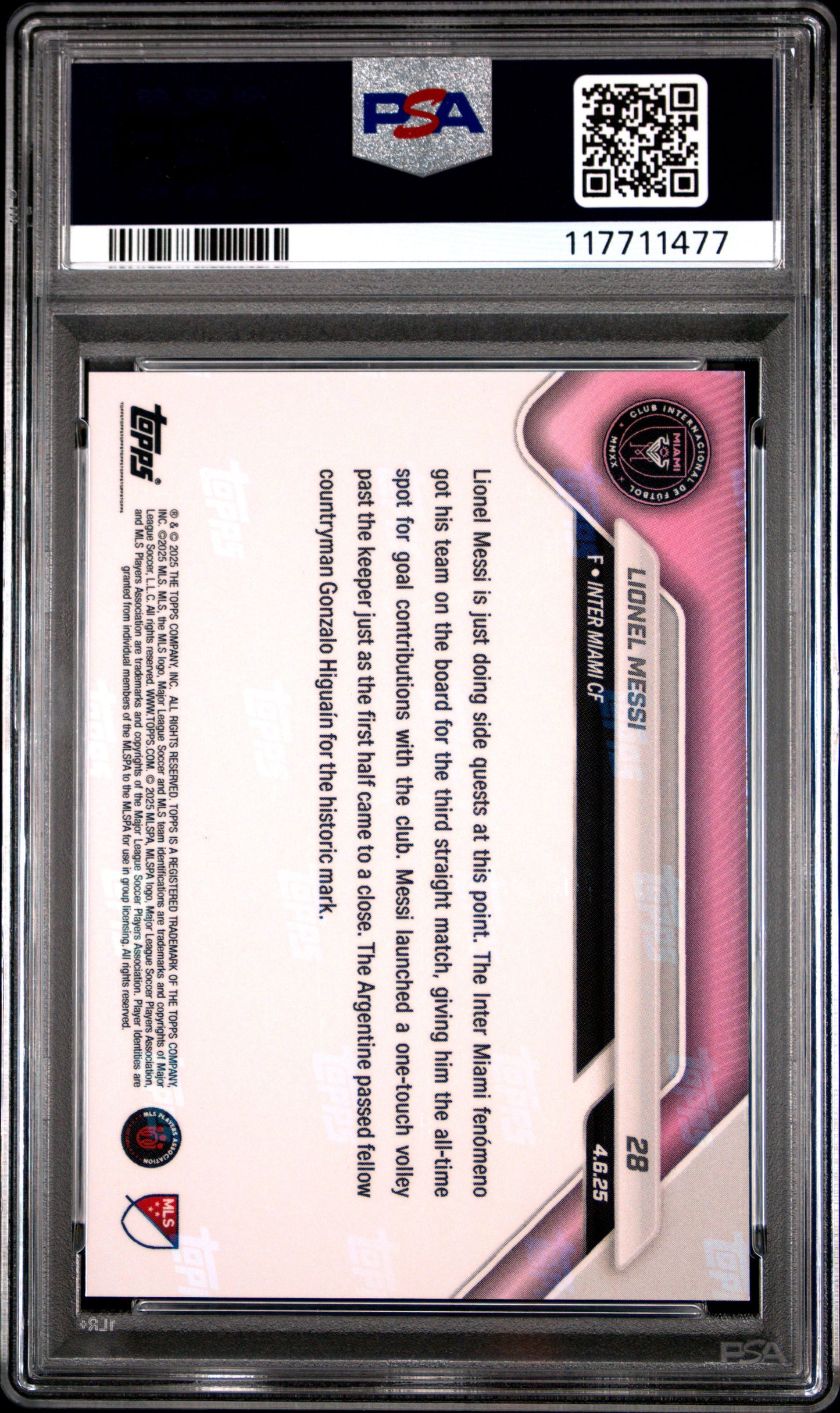 Graded 2025 Topps Now MLS Lionel Messi #28 Soccer Card PSA 10 Gem Mint