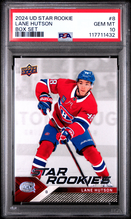 Graded 2024 Upper Deck Star Rookie Lane Hutson #8 Box Set Rookie RC Hockey Card PSA 10 Gem Mint