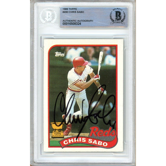 1989 Topps #490 — Chris Sabo Cincinnati Reds Autographed Trading Card — Beckett Authentication