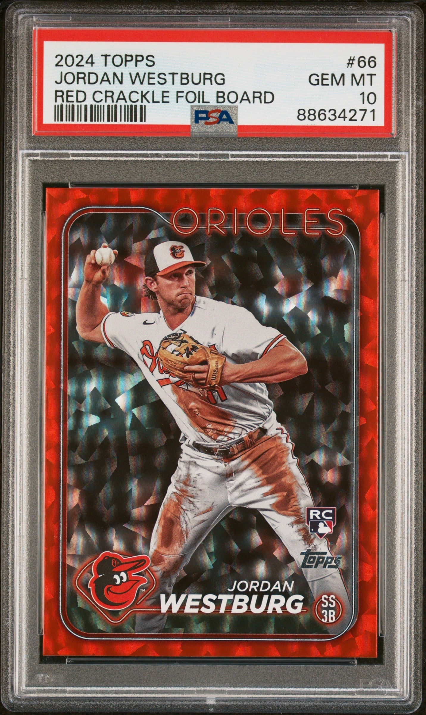 Graded 2024 Topps Jordan Westburg #66 Red Crackle Foil Board #/199 Rookie RC Baseball Card PSA 10 Gem Mint