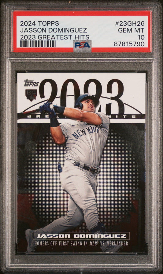 Graded 2024 Topps Jasson Dominguez #23GH26 2023 Greatest Hits Rookie RC Baseball Card PSA 10 Gem Mint
