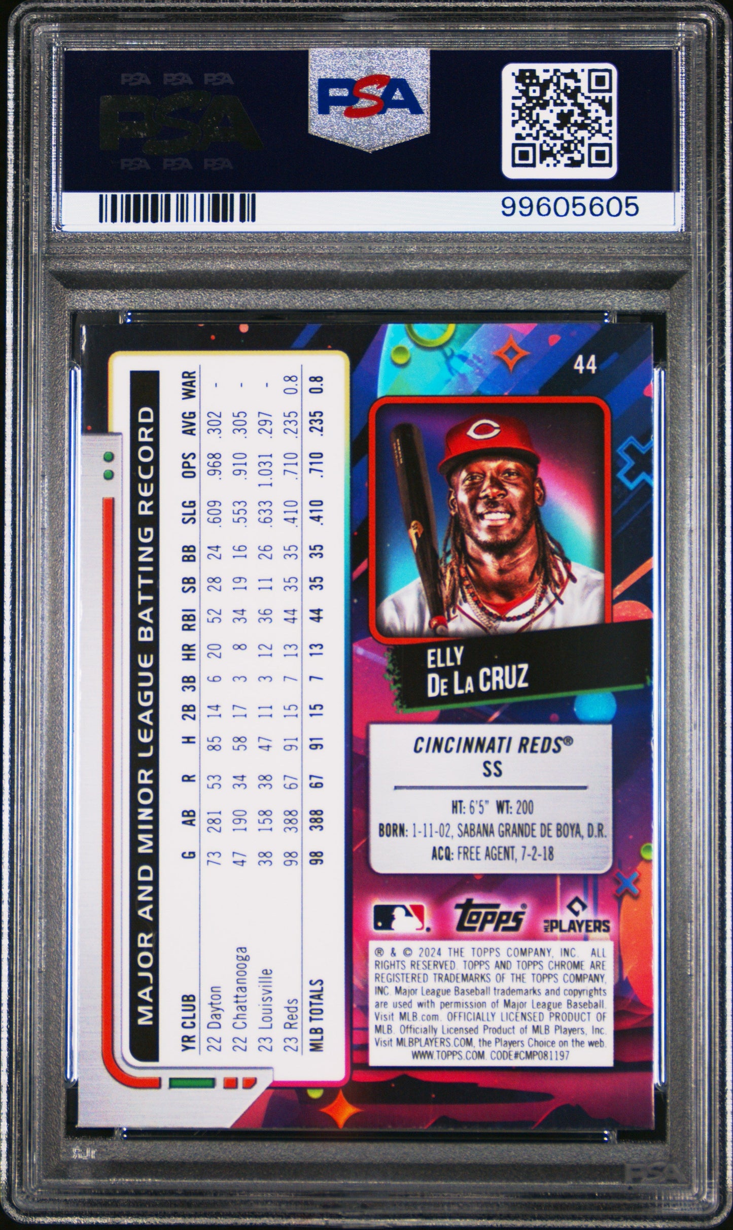 Graded 2024 Topps Cosmic Chrome Elly De La Cruz #44 Rookie RC Baseball Card PSA 10 Gem Mint