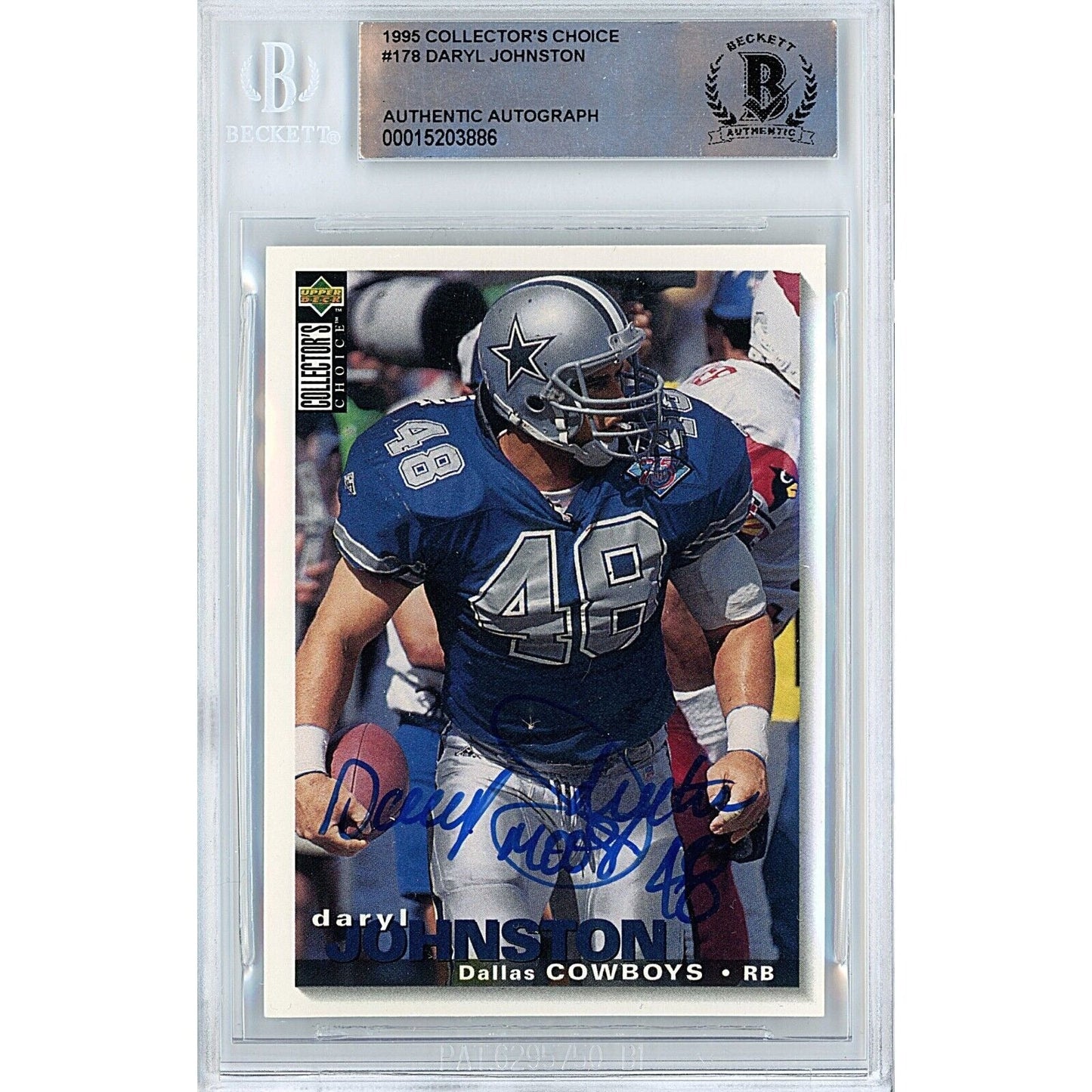 1995 UD Collectors Choice #178 — Daryl Johnston Dallas Cowboys Autographed Trading Card — Beckett Authentication