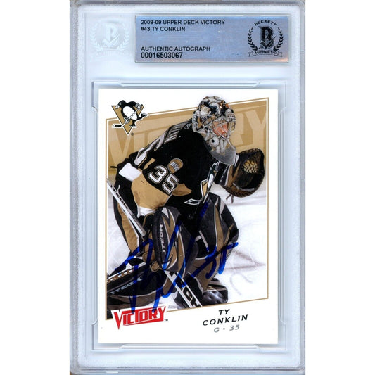 Ty Conklin Pittsburgh Penguins Signed 2008-09 Upper Victory Card Beckett Auth Auto Slab