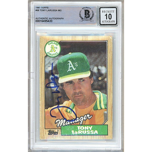 Tony LaRussa Oakland Athletics Signed 1987 Topps Card Beckett BGS Auto 10 Graded Slab