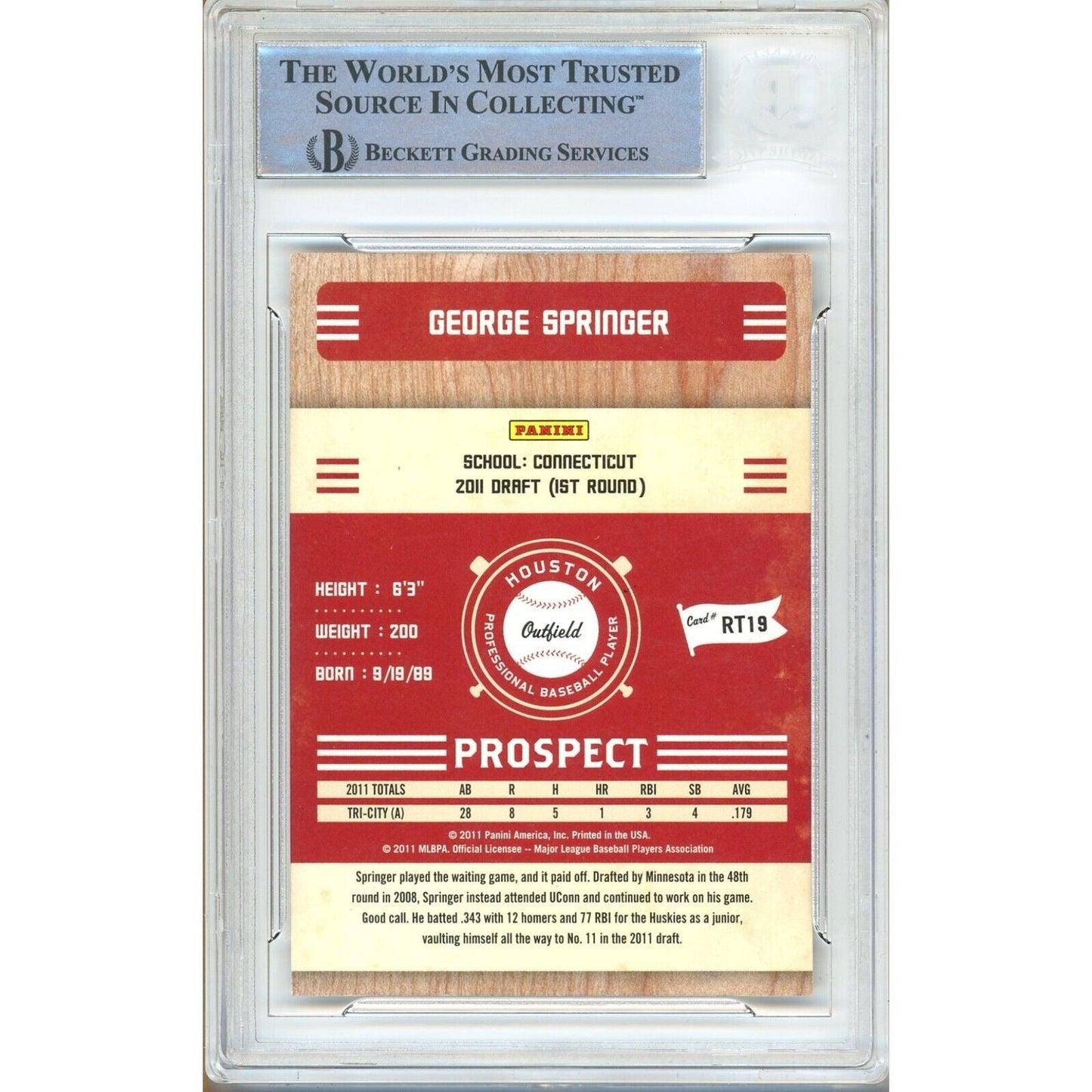2011 Panini Playoff Contenders Prospect Ticket #RT19 — George Springer Houston Astros Autographed Trading Card — Beckett Authentication