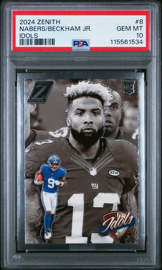 Graded 2024 Panini Zenith Malik Nabers/Odell Beckham Jr #8 Idols Rookie RC Football Card PSA 10 Gem Mint