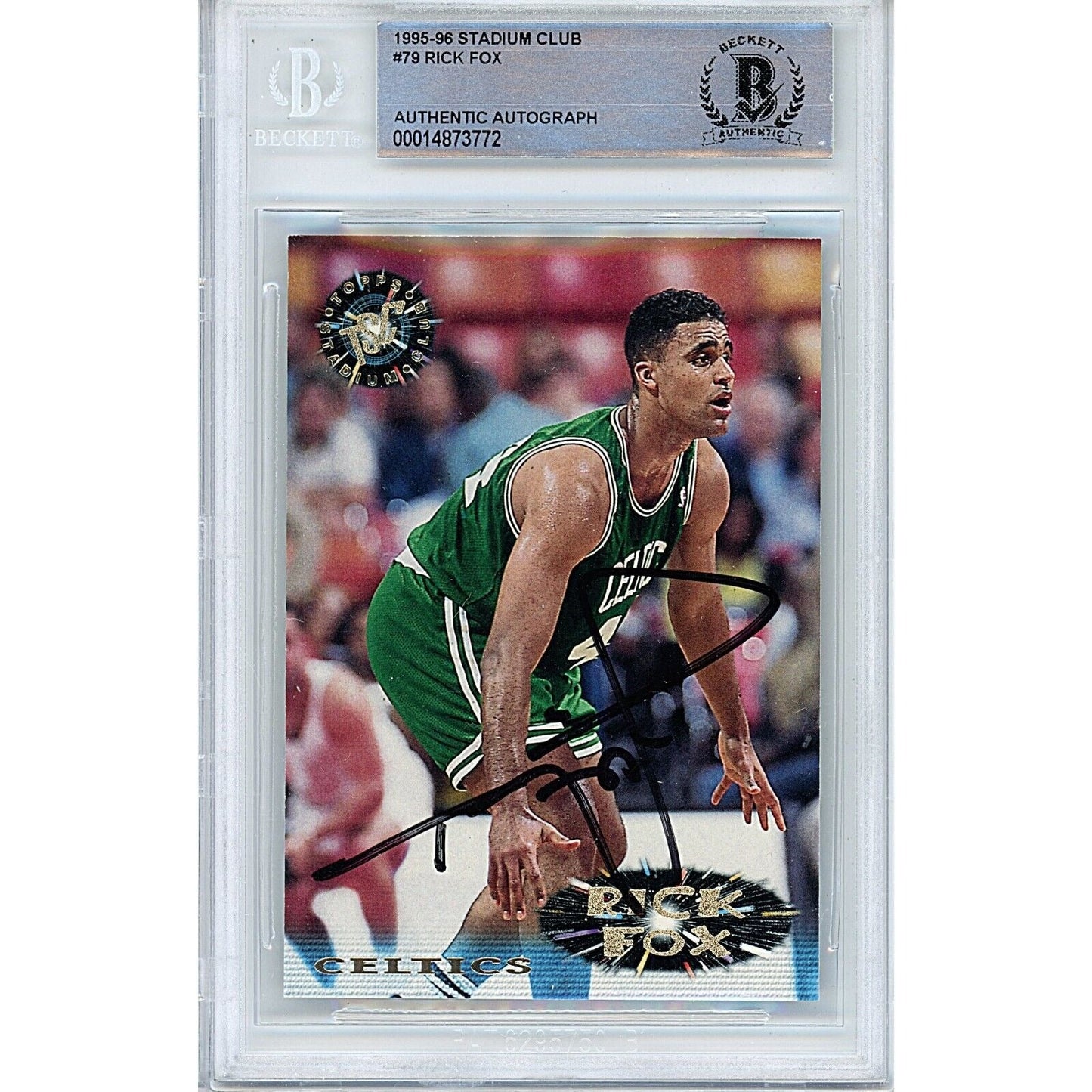Rick Fox Boston Celtics Signed 1995-96 Topps Stadium Club Card Beckett Authentic Auto Slab