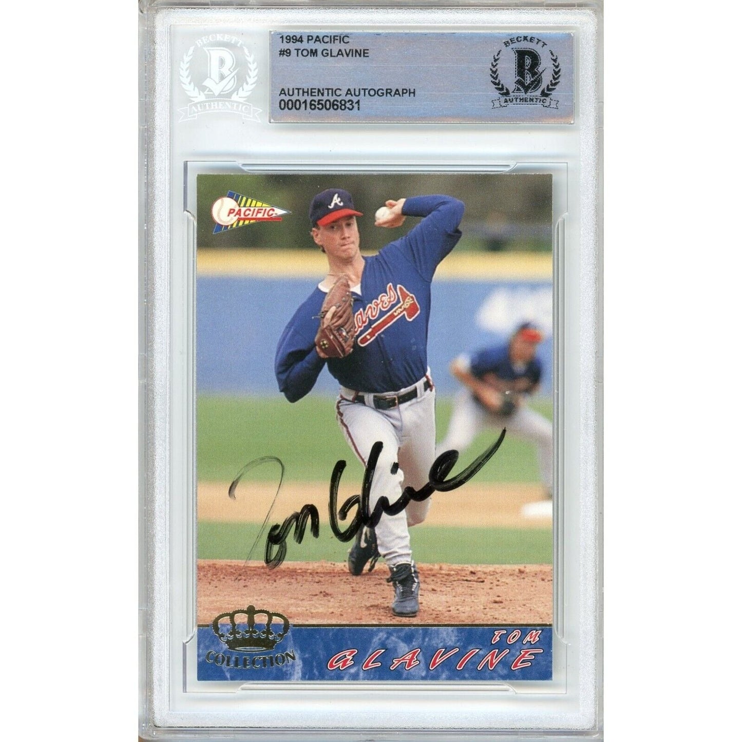 Tom Glavine Atlanta Braves Signed 1994 Pacific Baseball Card Beckett Authentic Auto Slab