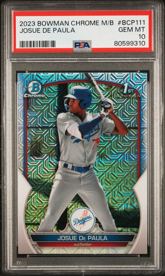 Graded 2023 Topps Bowman Chrome Mega Box Josue De Paula #BCP111 Rookie RC Baseball Card PSA 10 Gem Mint