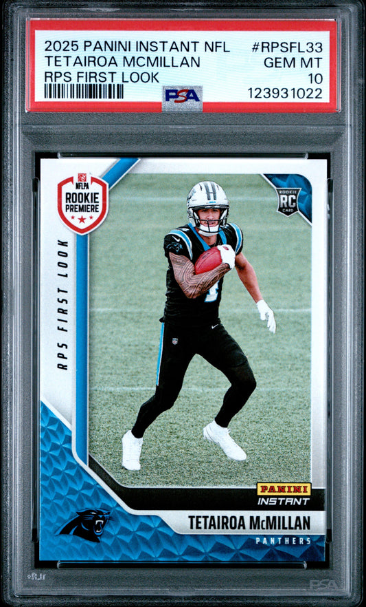 Graded 2025 Panini Instant Tetairoa McMillan #RPSFL33 RPS First Look Rookie RC Football Card PSA 10 Gem Mint - Sport Cards