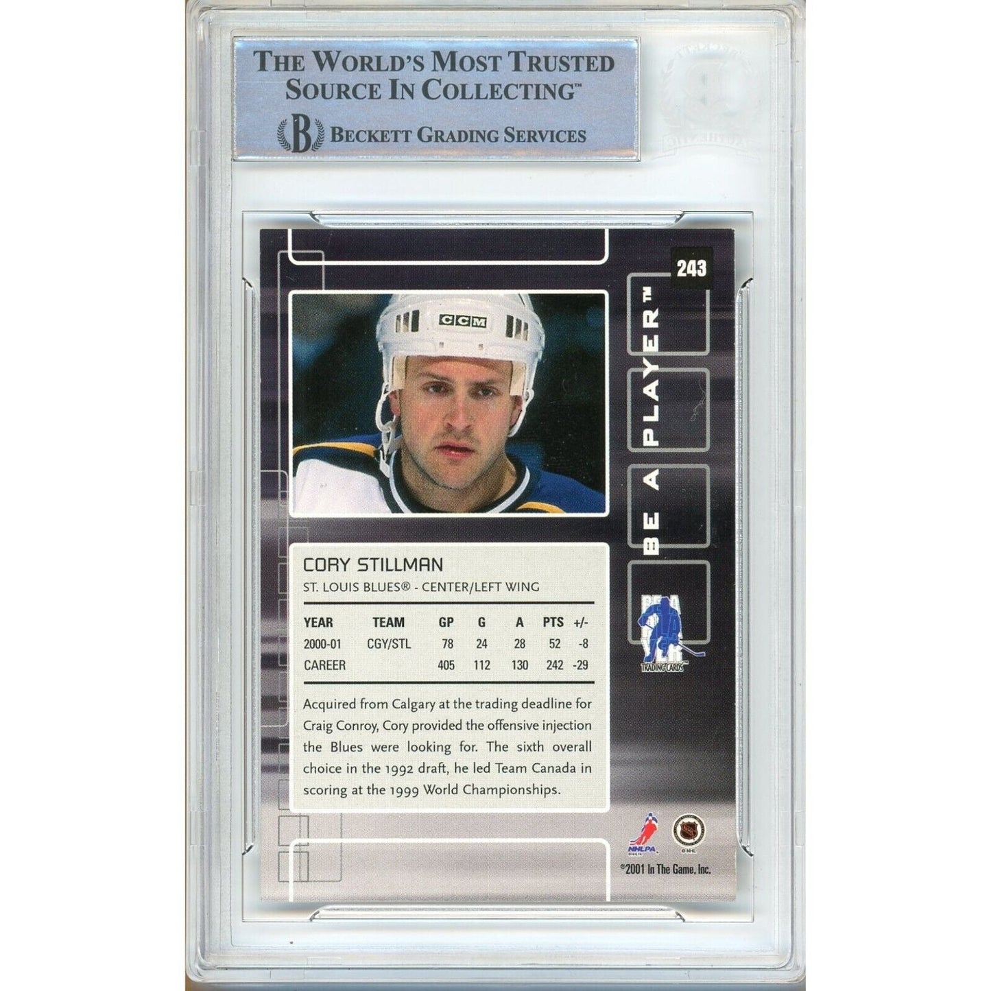 2001-02 BAP Be A Player Memorabilia #243 — Cory Stillman St. Louis Blues Autographed Trading Card — Beckett Authentication